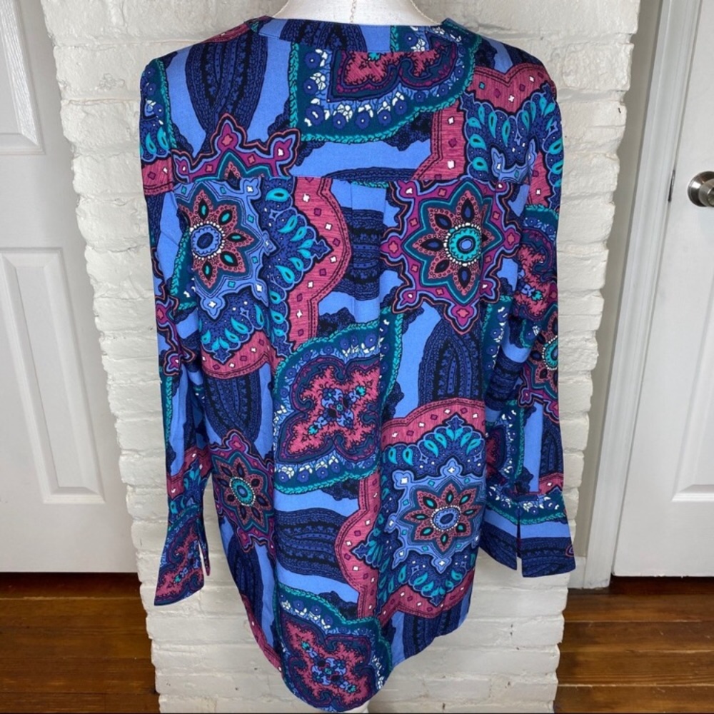 Denim & Co Blue Floral Long Sleeve Blouse M —#011 - Picture 6 of 7